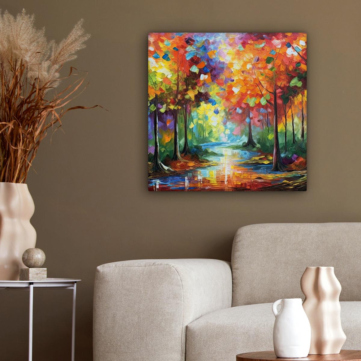 LEINWANDBILD Landschaft - Wald - Farben - Natur Wandbild Wohnzimmer 50x50 cm - Multicolor, Textil (50/50cm) - MuchoWow