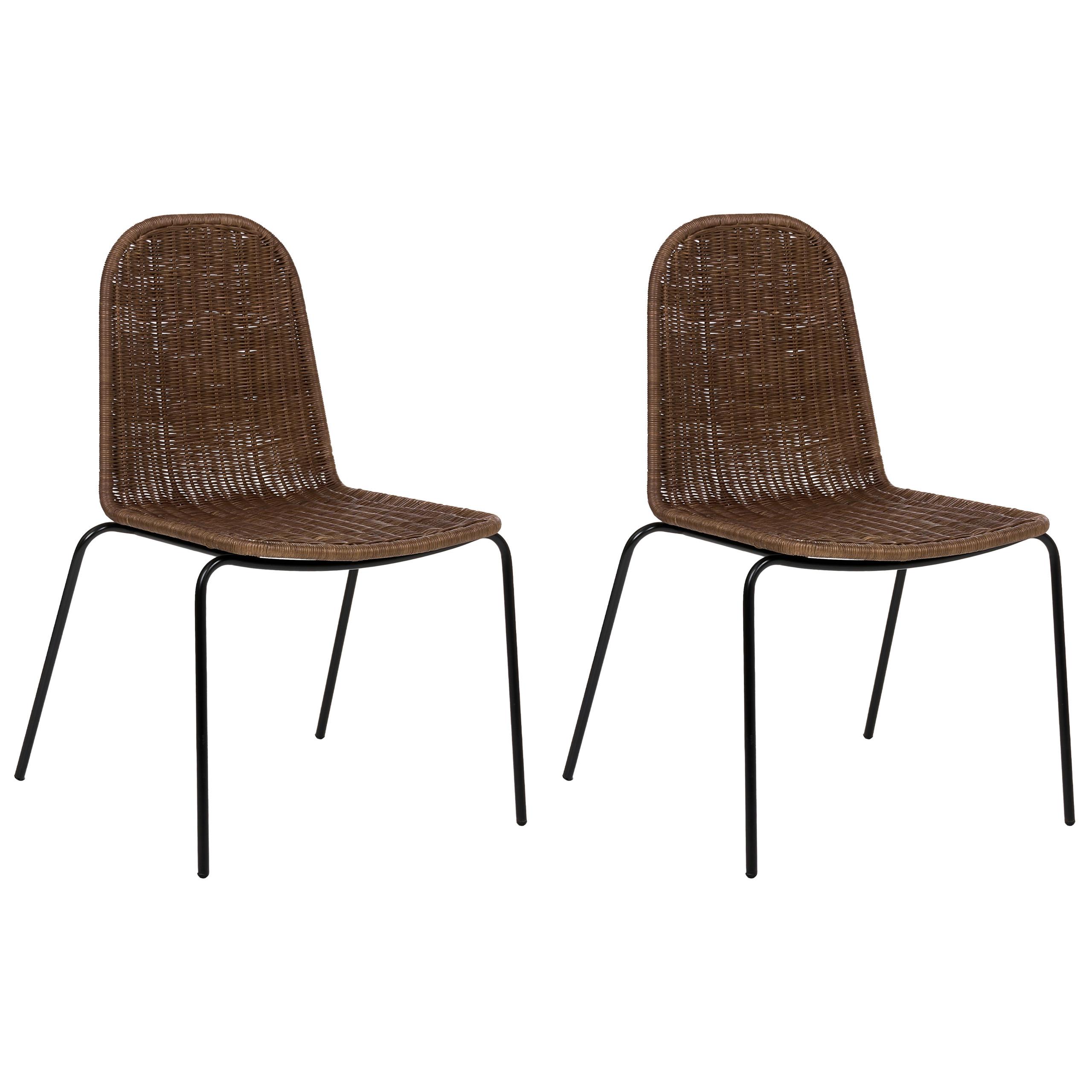 ESSZIMMERSTUHL 2er-Set Rattan Dunkelbraun Roxton - Dunkelbraun, Naturmaterialen (56/85/54cm) - Beliani