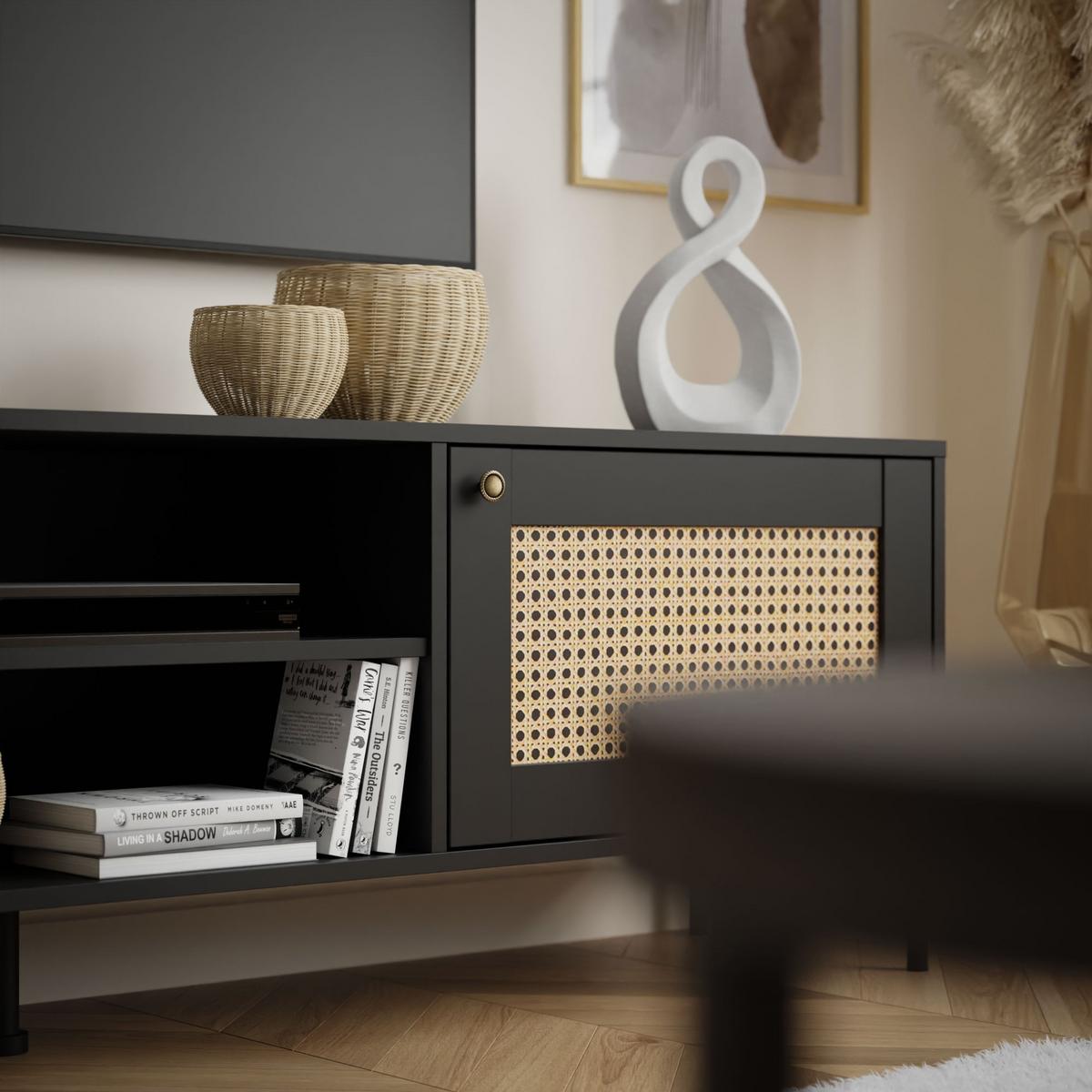 TV-ELEMENT VIENNA 3D mit Wiener Geflechtimitation / Schwarz - Schwarz, Holzwerkstoff (180/56/40cm) - Lookway