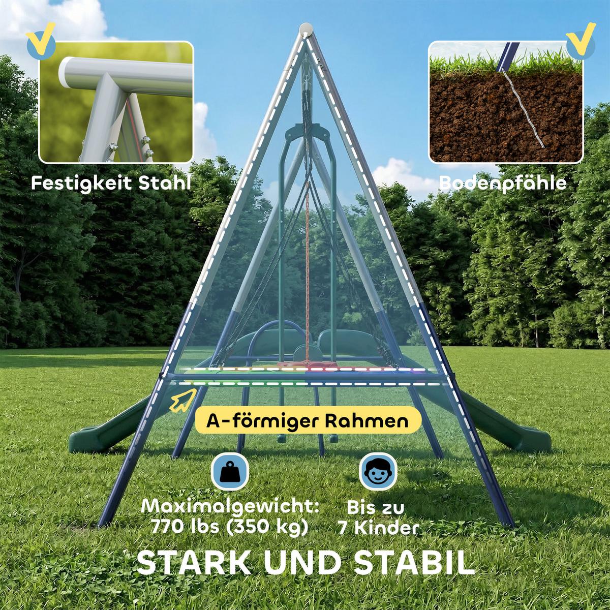SCHAUKELGESTELL Stahl HDPE Mehrfarbig - Multicolor, Metall (196/203/382cm) - AIYAPLAY