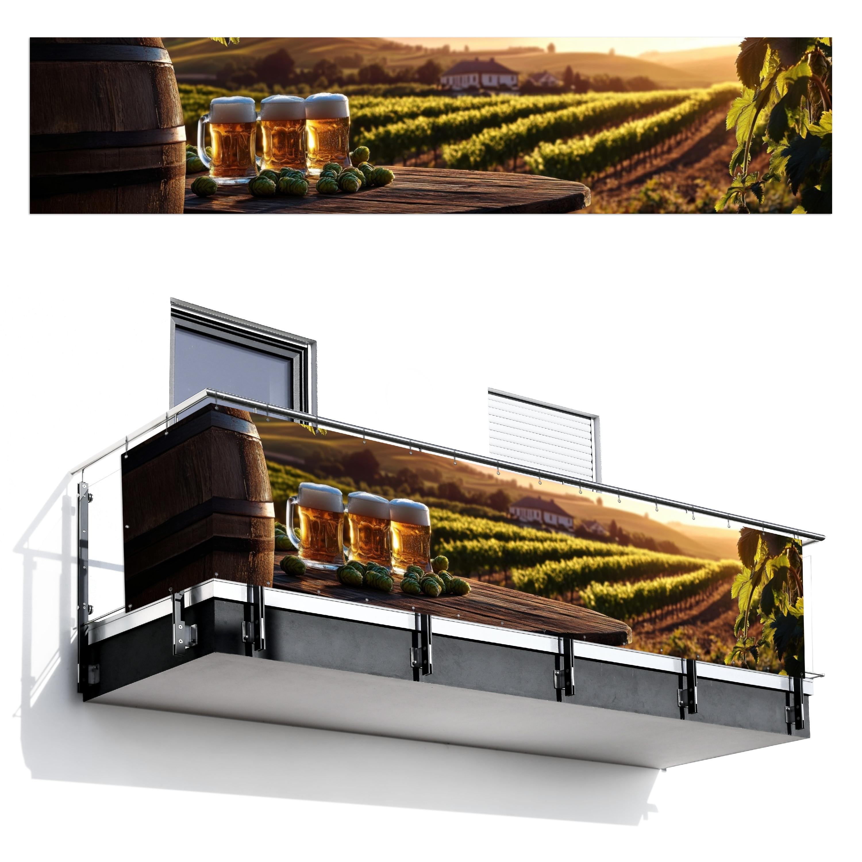 BALKON-SICHTSCHUTZ Bier - Hopfen - Landschaft Deko XXL 500x110 cm - Grün, Kunststoff (500/110cm) - MuchoWow