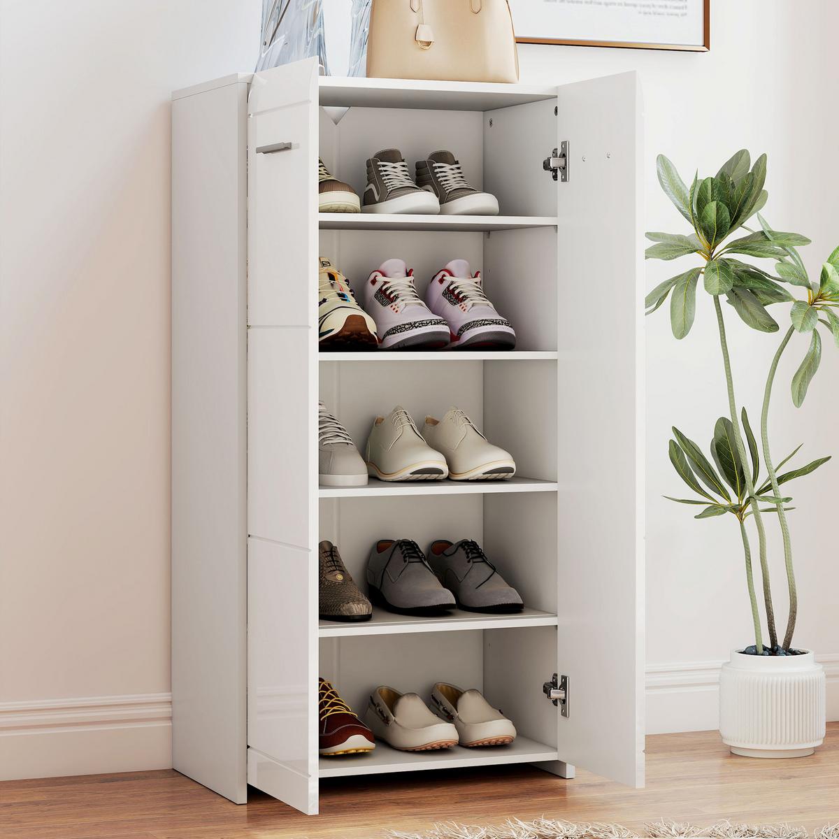 SCHUHSCHRANK Spanplatte Hochglanz-Weiß - Weiß Hochglanz, Holzwerkstoff (36/108/55cm) - HOMCOM