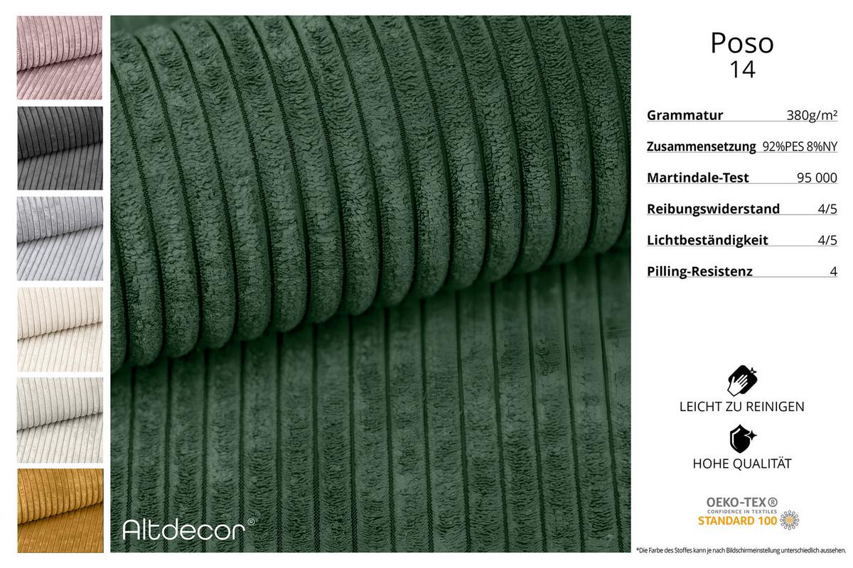 ECKSOFA mit Schlaffunktion und Bettkasten LIRA-L - 264x172x89 Grün - Grün, Holzwerkstoff/Textil (172/264cm) - ALTDECOR