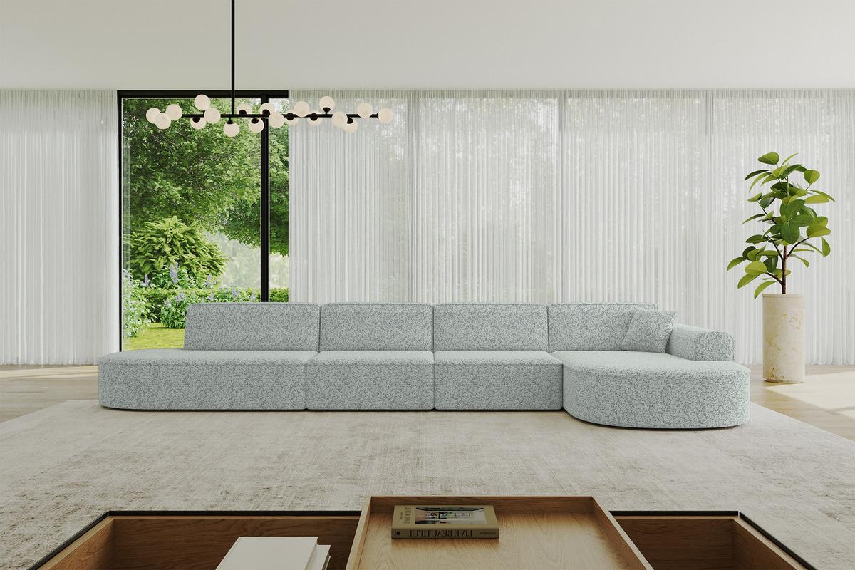 ECKSOFA Ottomane Rechts MARI-L3 - 413x171x79 cm Grün Tissu - Wildeiche/Schwarz, Holzwerkstoff/Kunststoff (171/413cm) - ALTDECOR