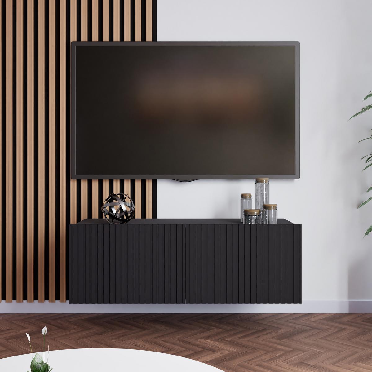 LOWBOARD Kavell mit 2 Türen, 100 cm, stehend/hängend, schwarz matt - Schwarz, Holzwerkstoff (100/37.5/43cm) - Beautysofa