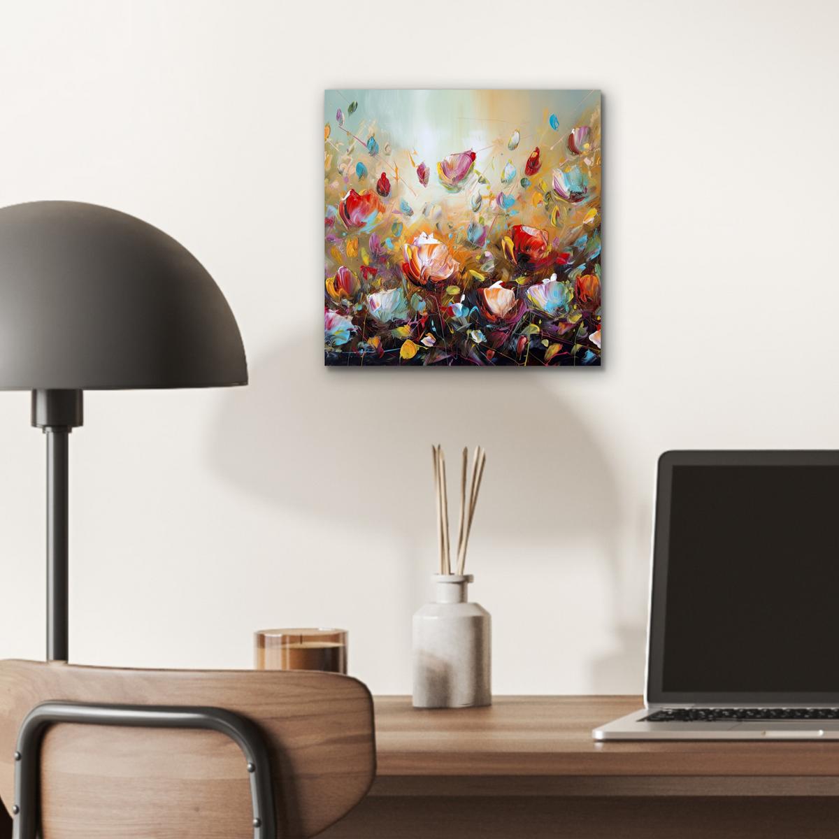 METALLBILD Blumen - Kunst - Natur - Ölgemälde 20x20 cm - Multicolor, Metall (20/20cm) - MuchoWow