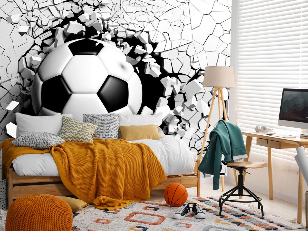 FOTOTAPETE für Wohnzimmer Fußball Betonwand Riss 150x105 - Schwarz/Weiß, Papier (150/105cm) - Muralo
