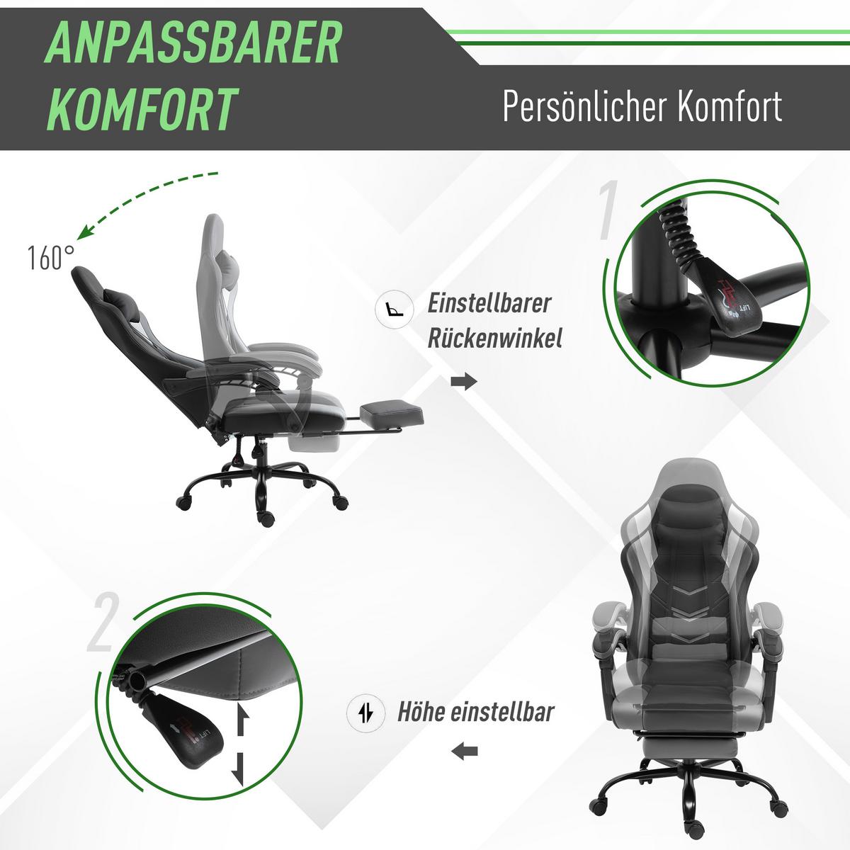 ERGONOMISCHER, Gaming Stuhl, Schwarz - Schwarz, Leder (52/128/62cm) - Vinsetto
