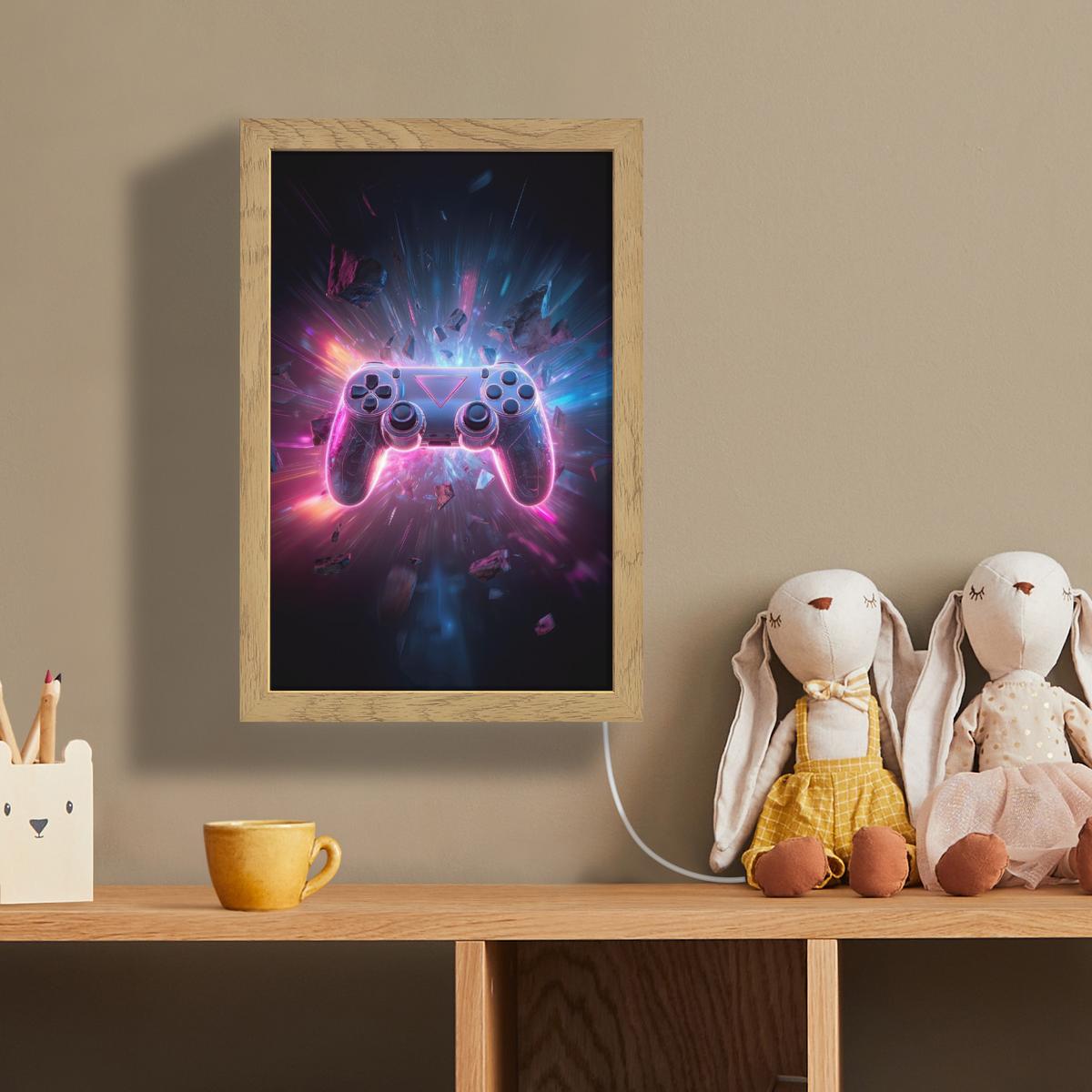 WANDLEUCHTE Controller - Neon - Explosion - Abstrakt 20x30 cm - Violett, Holzwerkstoff (20/30/8cm) - OnlyWow