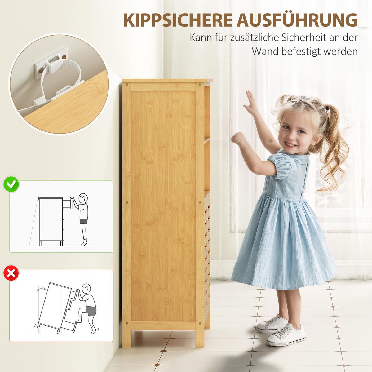 BADEZIMMERSCHRANK, Unterschrank aus Bambus, Badschrank mit Türen, Naturholz - Naturfarben, Holz/Bambusholz (29/92/50cm) - Kleankin