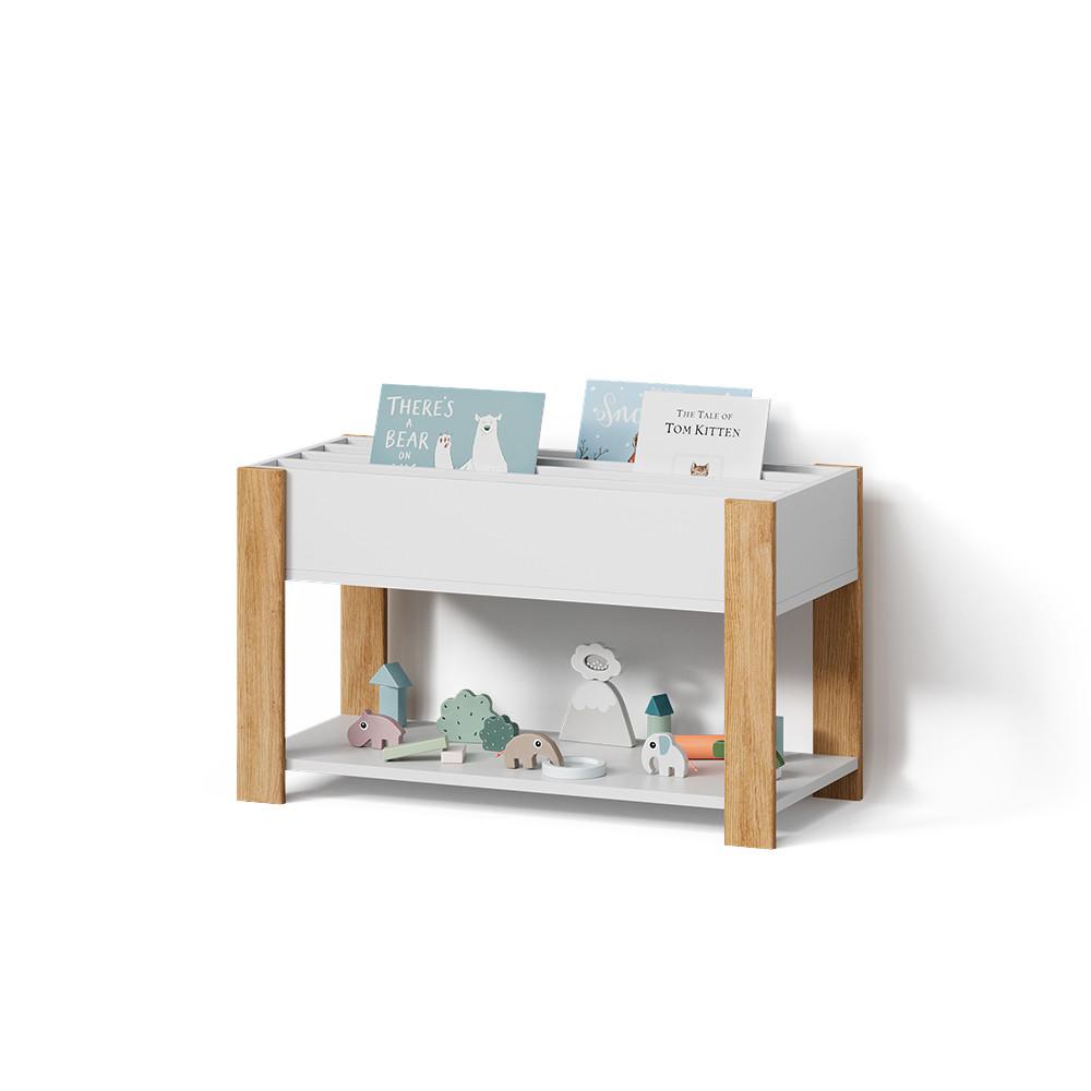 KINDERREGAL Mailo Weiß/Artisan 80 x 46 cm mit Sitzbank - Weiß/Eiche Artisan, Holzwerkstoff (80/46/40cm) - Livinity®