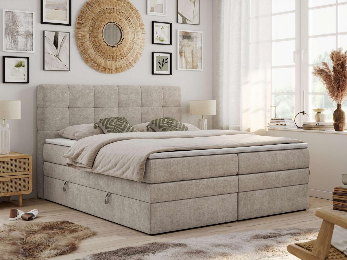 BOXSPRINGBETT LUKA KING 120/200 Beige Struktur - H3 - Beige, Holz/Textil (120/200cm) - MKS