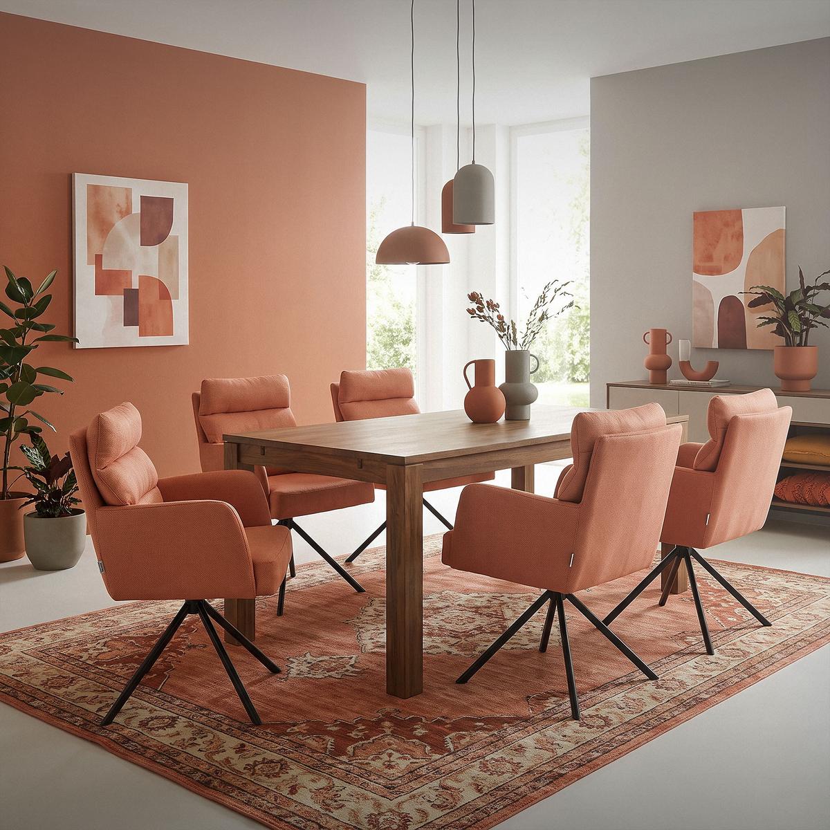 ESSZIMMERSTUHL 4er Set drehbar Orange Stoffbezug - Schwarz/Orange, Textil/Metall (64.5/93/64cm) - ML-DESIGN