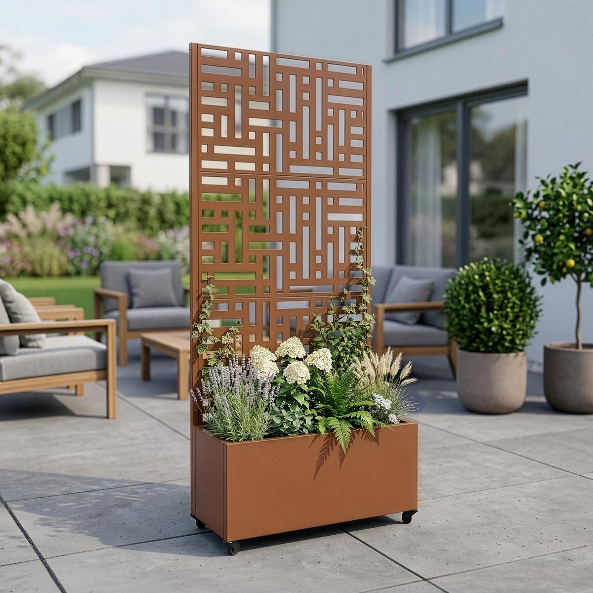 BLUMENKASTEN mit Trennwand Bernalda - Braun, Metall (82/190/38cm) - casa.pro