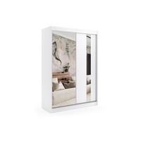 KLEIDERSCHRANK mit Spiegel-Schiebetüren und Aluminium-Leisten - GRACE - 150 cm Weiß - Weiß, Holzwerkstoff (150/216/61cm) - ALTDECOR