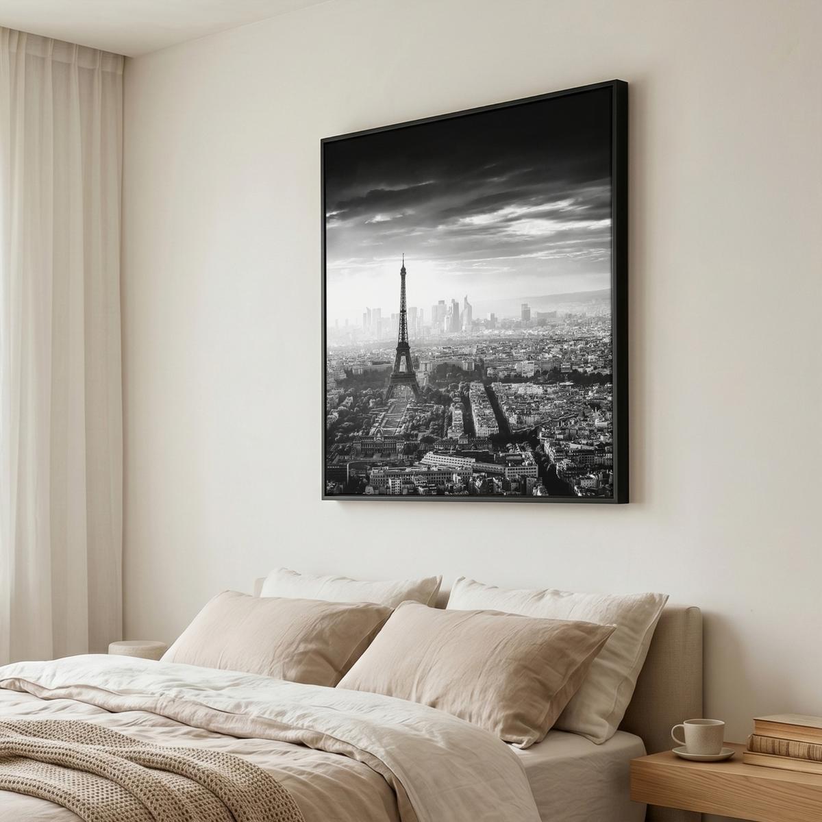 LEINWAND Bilder mit Rahmen - Paris - Skyline - Eiffelturm - Stadt - Wolken - 90x90 - Dunkelgrau, Textil (90/90cm) - MuchoWow