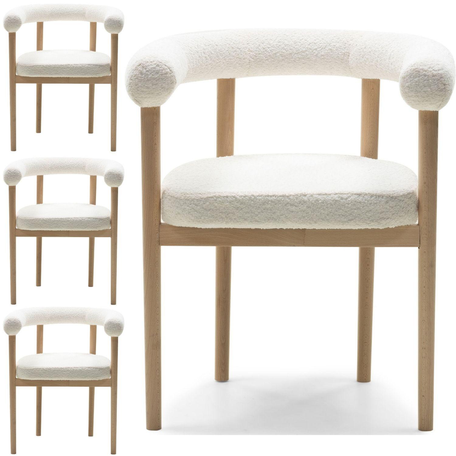 ESSZIMMERSTUHL MAYA 4er Set in Weiß Boucle mit massivem Buchenholzgestell 62/56/78 cm - Hellbraun/Weiß, Holz/Textil (61/74/57.5cm) - WFL GROUP