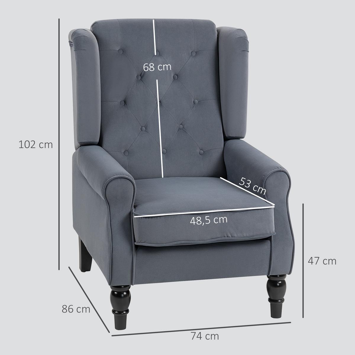OHRENSESSEL Polyester Grau - Eukalyptusholzfarben/Grau, Holz/Textil (74/102/86cm) - HOMCOM