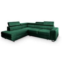 ECKSOFA NOLA L-S Grün Velours-Stoff mit Schlaffunktion - Silberfarben/Grün, Holz/Textil (253/190cm) - MASSENO