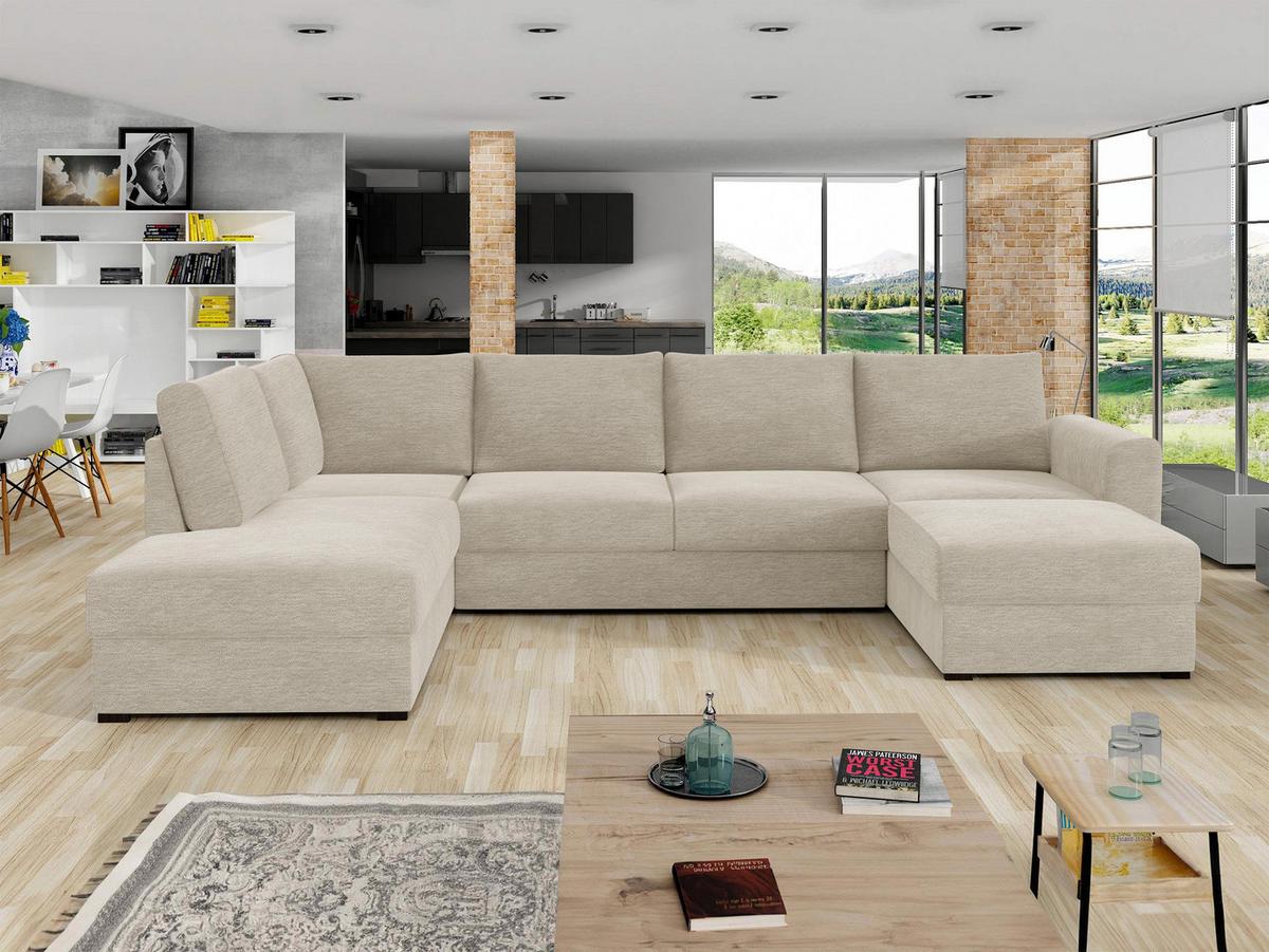 WOHNLANDSCHAFT Wilma, Seite: Links - Champagner/Schwarz, Holz/Textil (305/85/188cm) - MIRJAN24