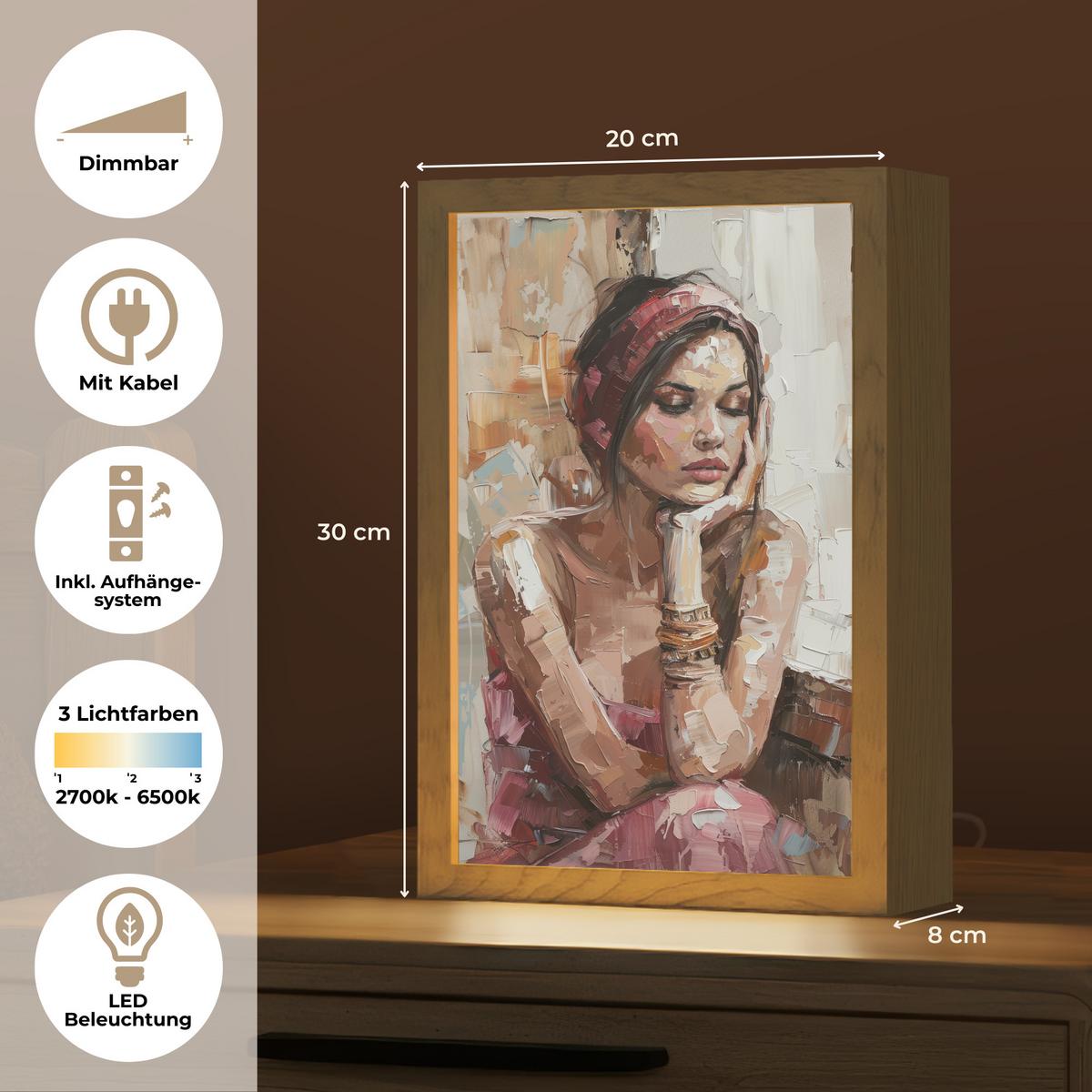TISCHLEUCHTE Frau - Lackierung - Porträt - Modern 20x30 cm - Bronzefarben, Holzwerkstoff (8/20/30cm) - OnlyWow