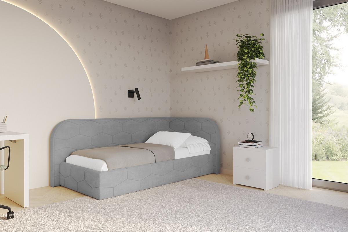 EINZELLBETT Jugendbett mit Bettkasten, Links - JAXY 100x200 Grau - Hellgrau, Holzwerkstoff/Textil (100/200cm) - ALTDECOR