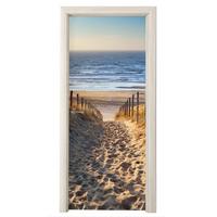 TÜRAUFKLEBER Strand - Meer - Niederlande - Dünen - Sonne 90x215 cm - Türtapete - Blau, Kunststoff (90/0.1cm) - MuchoWow
