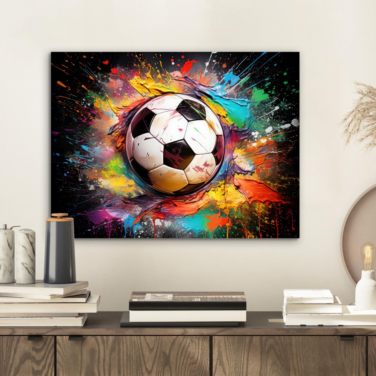 METALLBILD Fußball - Farbe - Farben - Schwarz - Weiß 40x30 cm - Weiß, Metall (40/30cm) - MuchoWow