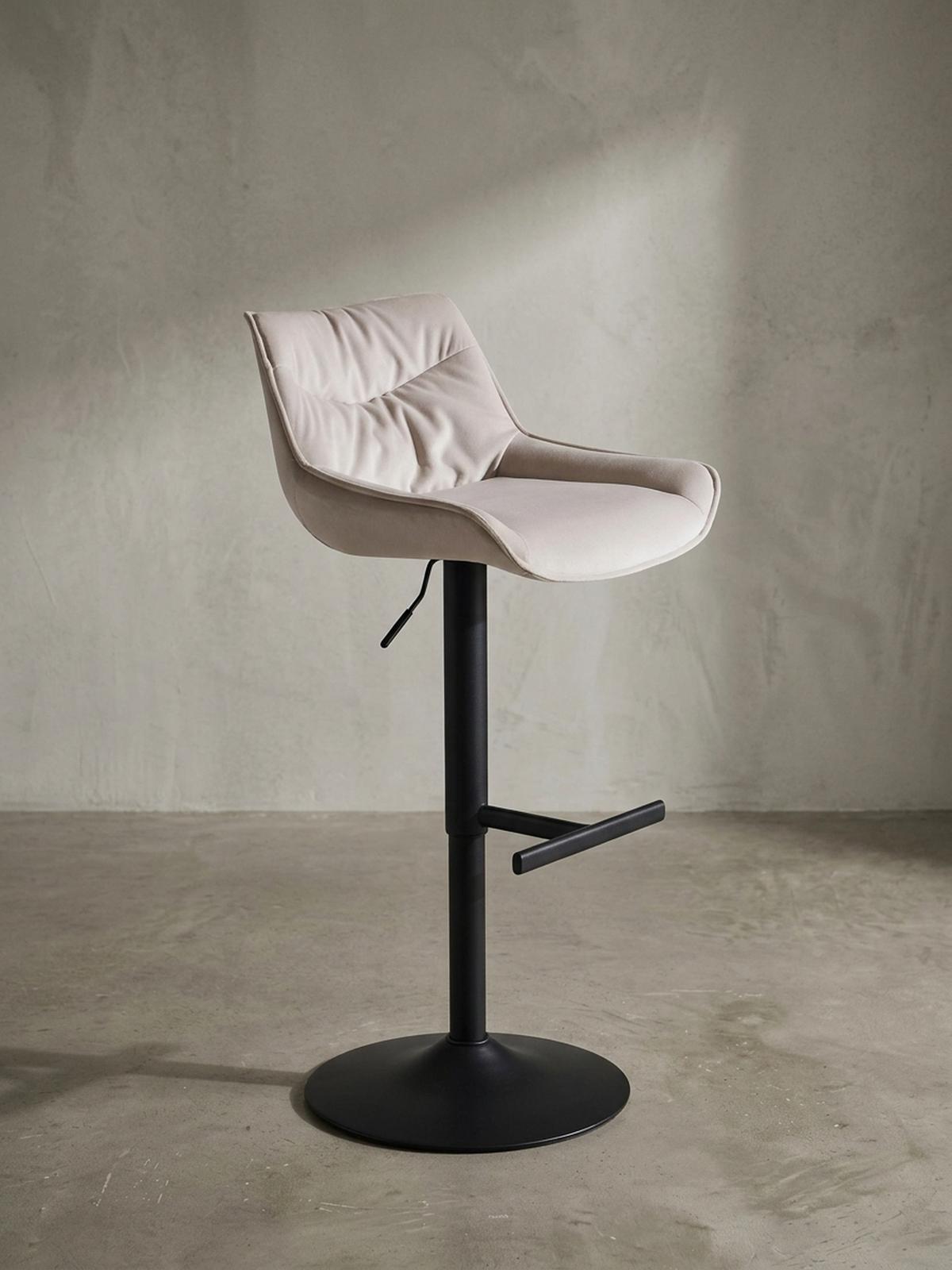 BARHOCKER Samt Lehne Höhenverstellbar Trompetenfuß Gepolstert, Beige 45x55x106 cm - Beige/Schwarz, Textil/Metall (45/106/55cm) - KADIMA DESIGN