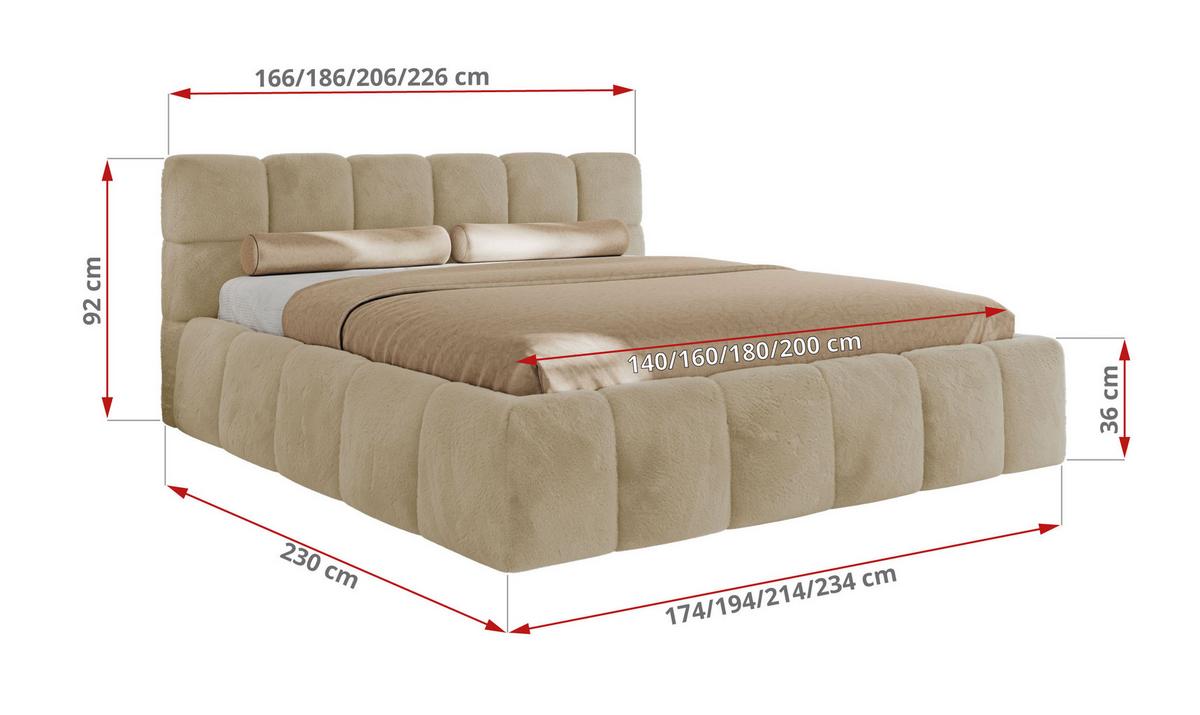 POLSTERBETT NIRA CLASSIC 160/200 - Creme Plüsch - Multipocket-Matratze - Creme, Textil (160/200cm) - MKS