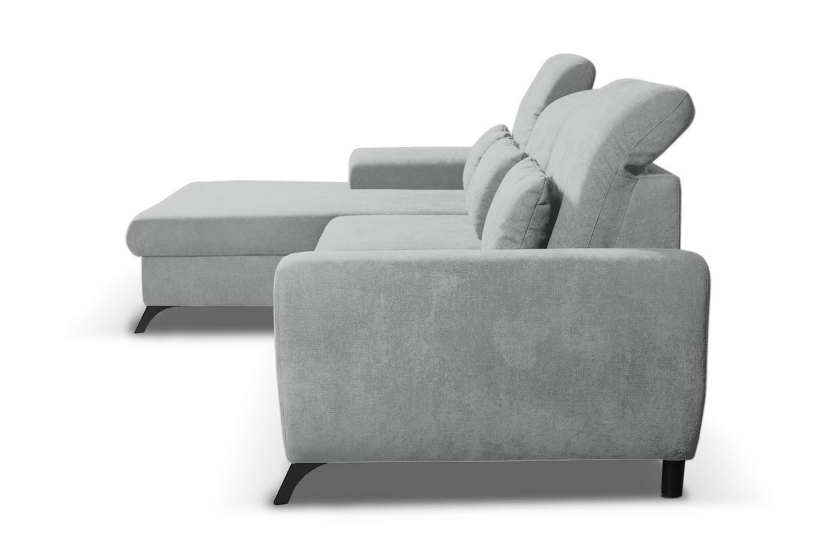 ECKSOFA LUCE L-S Grau Plüsch-Stoff mit Schlaffunktion - Grau, Holz (279/172cm) - MASSENO