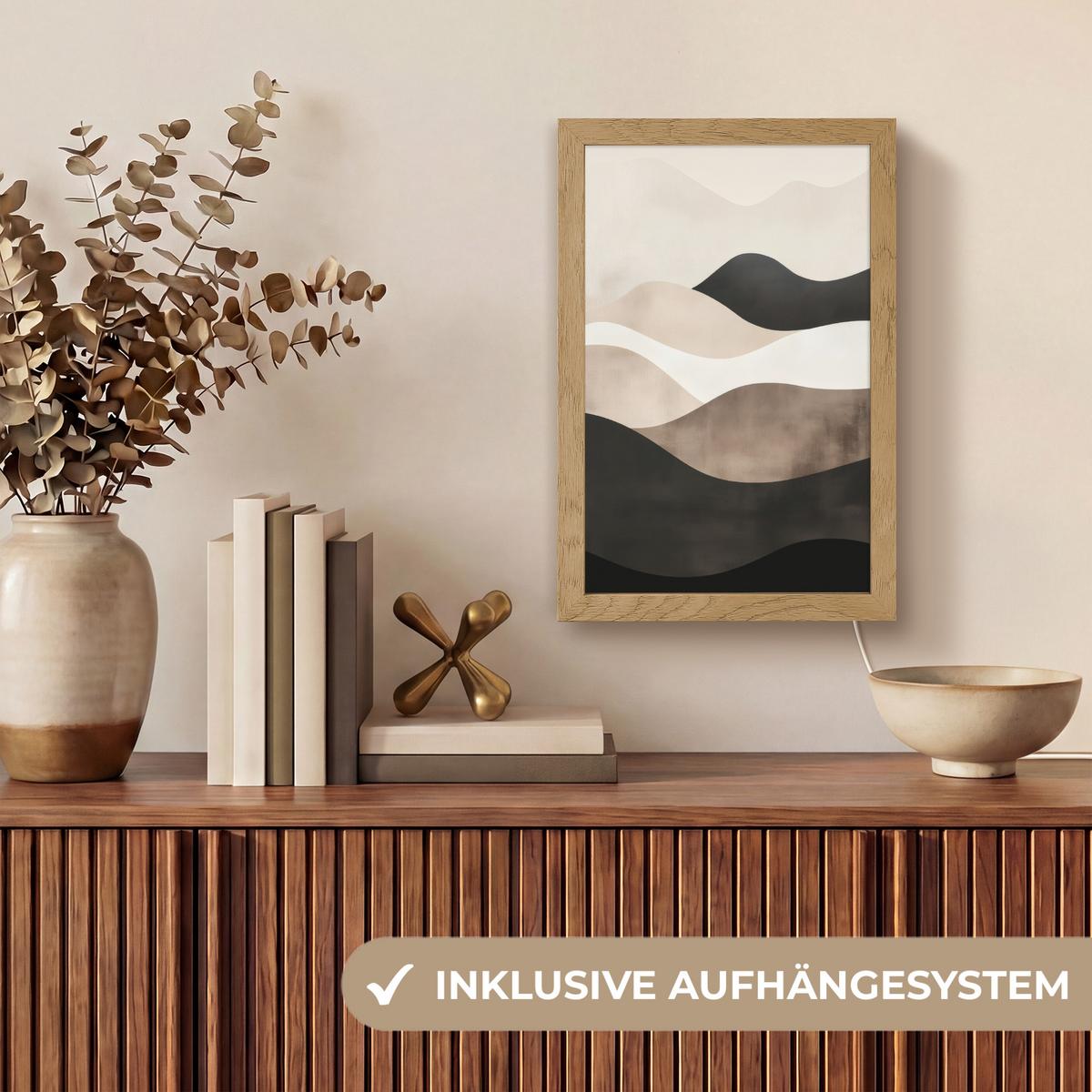 WANDLEUCHTE Abstrakt - Landschaft - Wellen - Cremefarben 20x30 cm - Graubraun, Holzwerkstoff (20/30/8cm) - OnlyWow