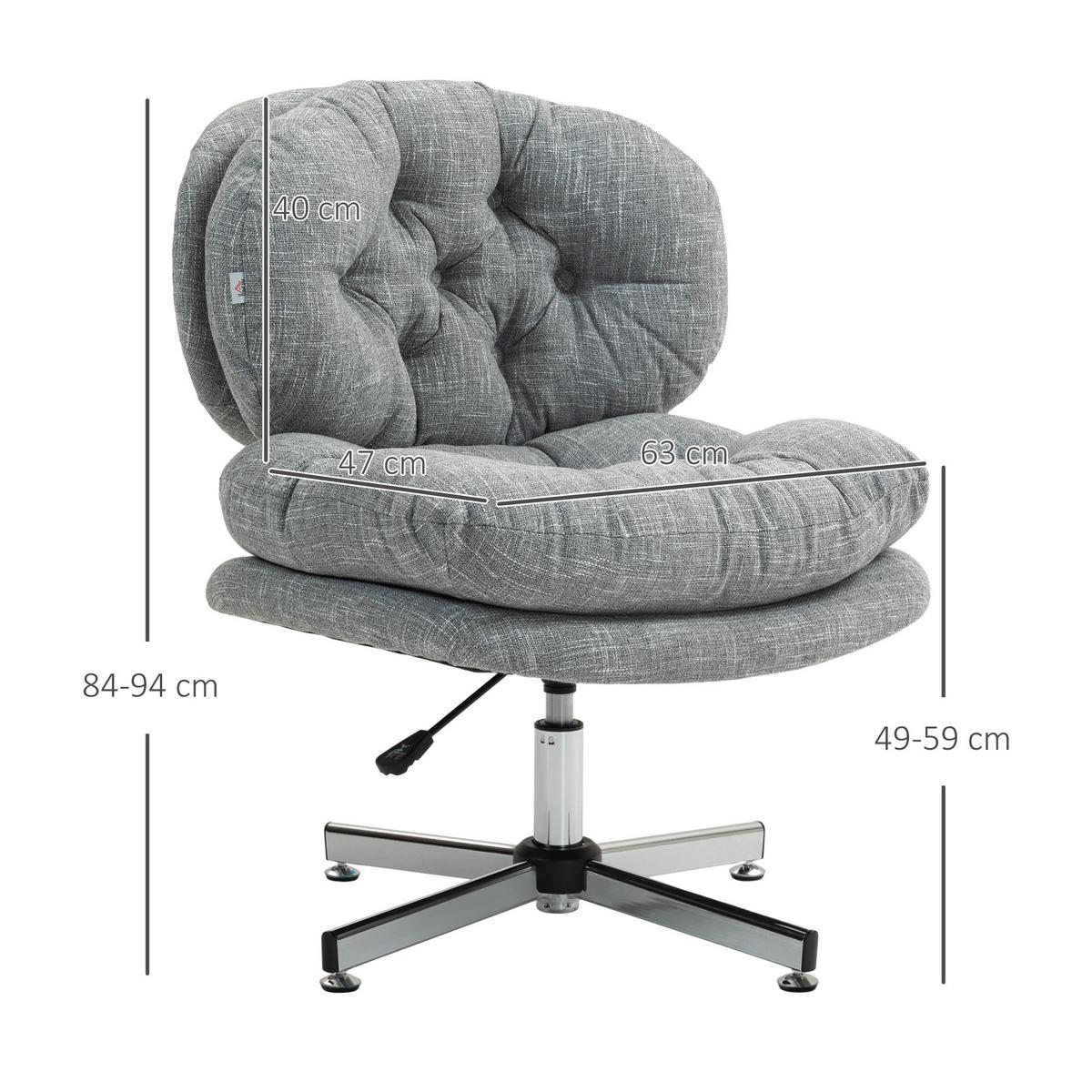 BÜROSTUHL, Gepolsterter Schreibtischstuhl, Leinenoptik, Grau - Silberfarben/Grau, Textil/Metall (65/94/65cm) - HOMCOM