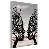 METALLBILD Strand - Meer - Menschen - Baum - Moderne Kunst 30x40 cm - Hellgrau, Metall (30/40cm) - MuchoWow
