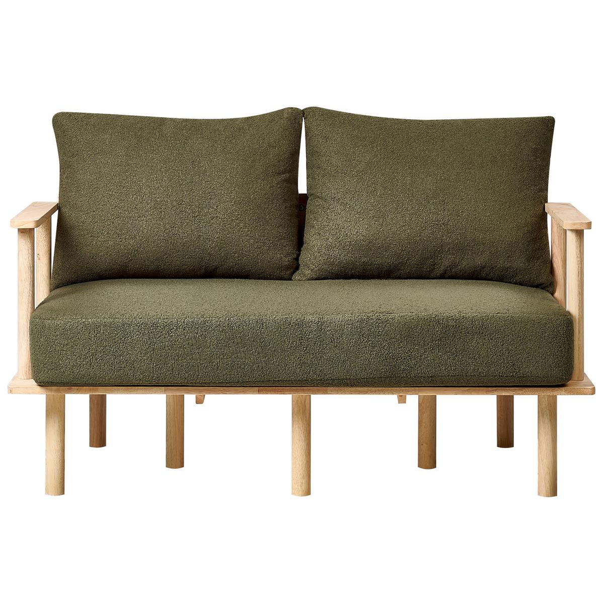 SOFA-SET 3-Sitzer Bouclé Dunkelgrün Asker - Dunkelgrün/Braun, Textil (133/87/74cm) - Beliani