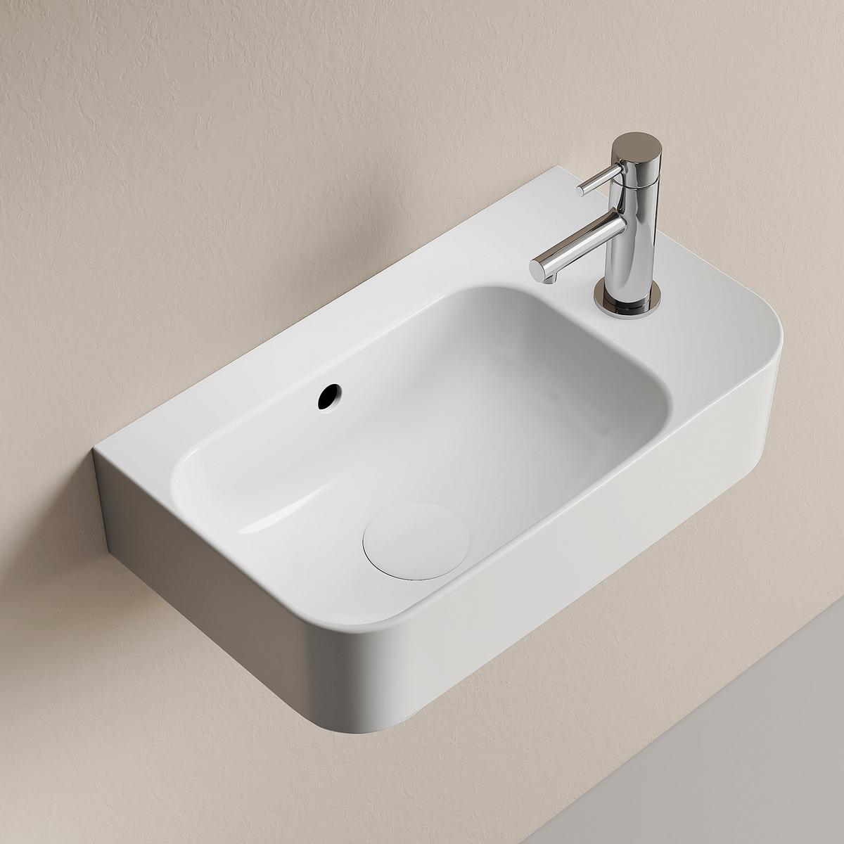WASCHBECKEN Rechteckig Mit Hahnloch links Weiß 45 / 26,5 / 15,6 cm - Weiß, Keramik (45/15.6/26.5cm) - EMKE