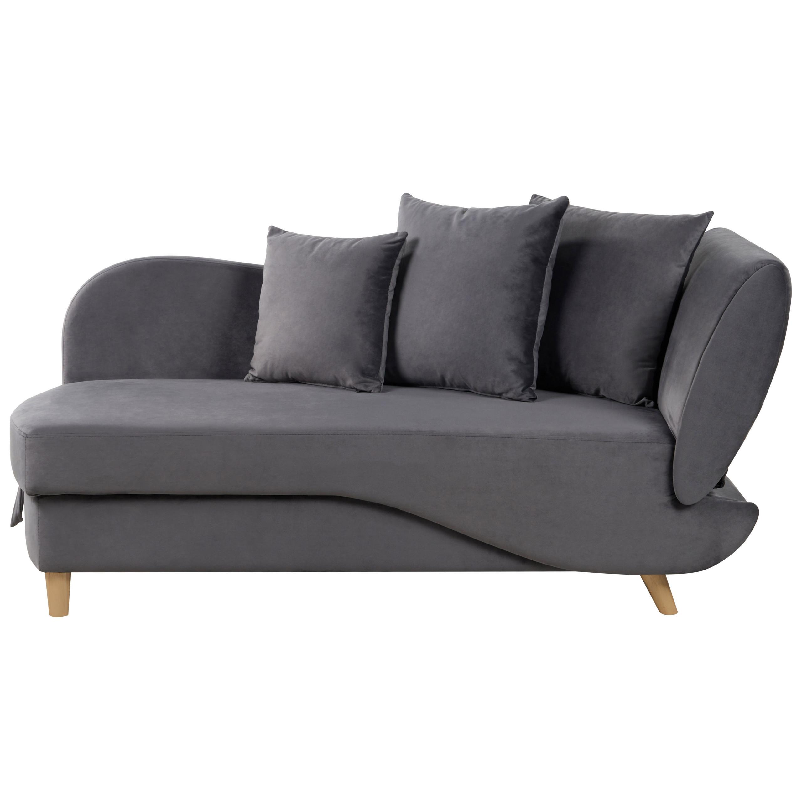 CHAISELONGUE Samtstoff dunkelgrau mit Bettkasten rechtsseitig Meri - Dunkelgrau/Grau, Textil (156/73/69cm) - Beliani