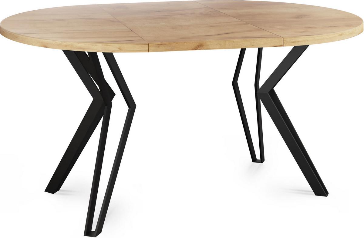 ESSTISCH Revena runder ausziehbarer, Craft Eiche 100-180/100/76 cm - Eiche Wotan/Schwarz, Holzwerkstoff/Metall (100/180/76cm) - WFL GROUP
