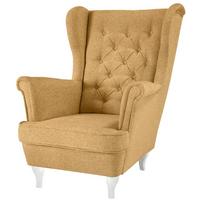 CHESTERFIELD-SESSEL Falco gelb mit Weiß Holzbeinen - Gelb/Weiß, Holz/Textil (82/102/92cm) - Beautysofa