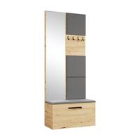 GARDEROBENSCHRANK Rosanno III Eiche Artisan 80,6/204/40 cm – Modern, mit Spiegel und Kleiderhaken - Hellbraun, Holzwerkstoff/Kunststoff (80.6/204.1/40cm) - AX Living
