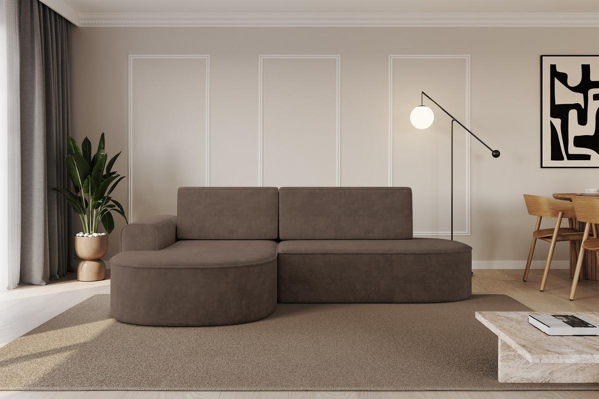 ECKSOFA mit Schlaffunktion und Bettkasten Ottomane Links MARI-L1-S - 283x167x73 cm Braun Velours - Schwarz/Bronzefarben, Holzwerkstoff/Kunststoff (283/167cm) - ALTDECOR