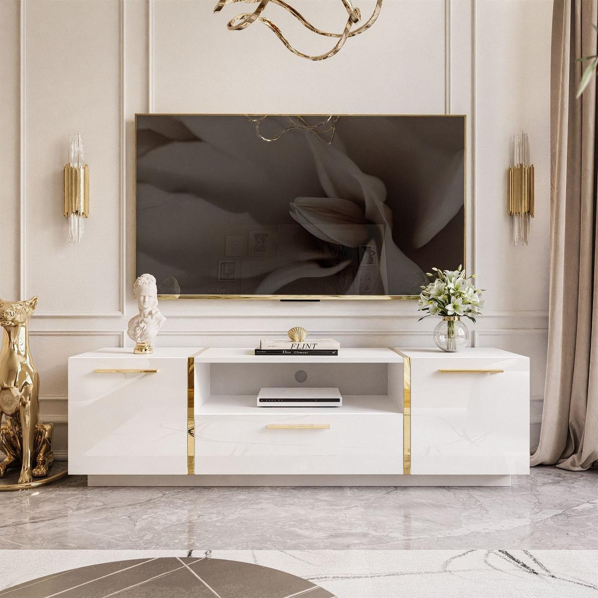 TV-ELEMENT ONYX HOCHGLANZ 158 CM - Weiß, Holzwerkstoff (158/46/41.3cm) - Lookway