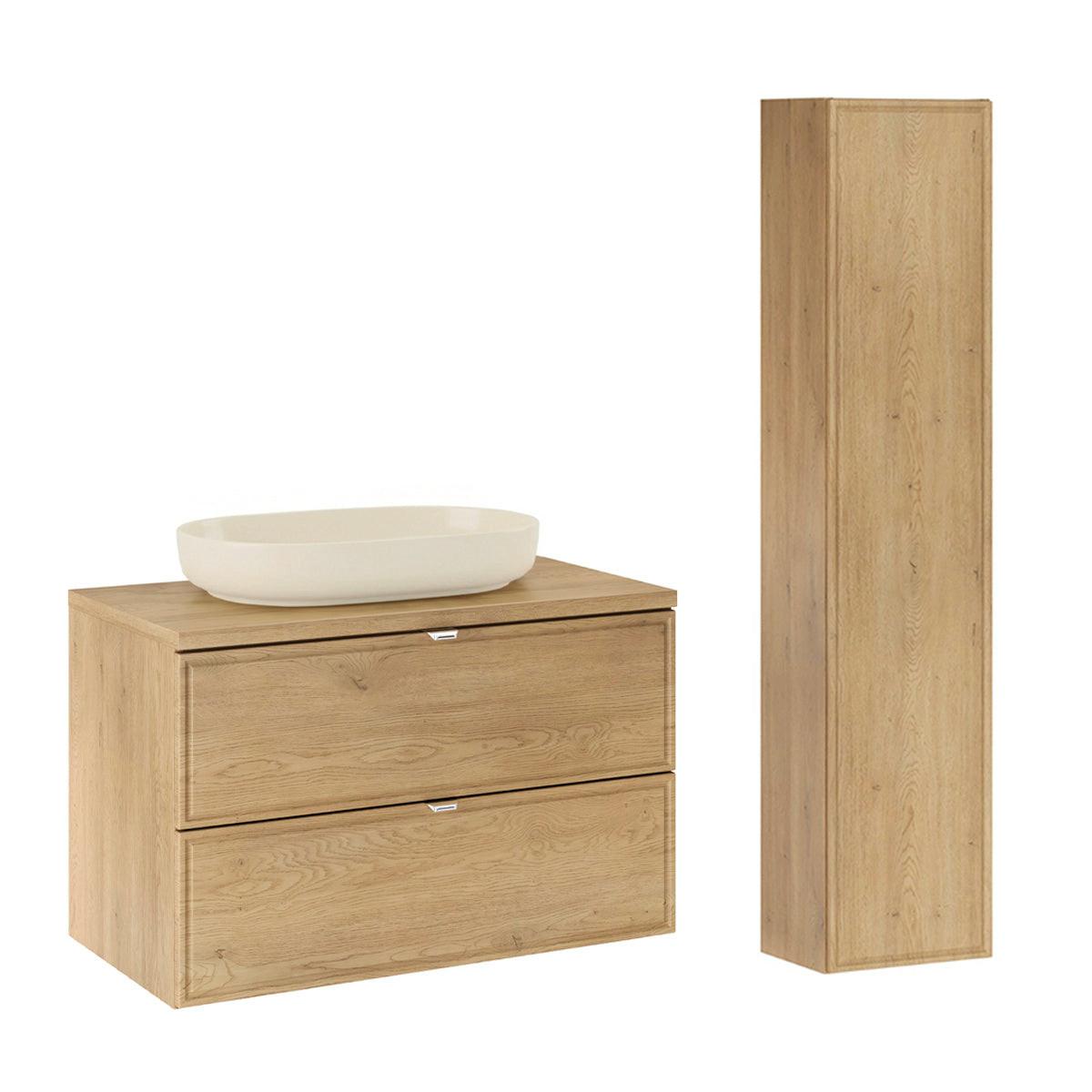 BADMÖBEL 80cm Elias 2er-Set Holz - Braun, Holzwerkstoff (80/52.2/46cm) - Petits-meubles