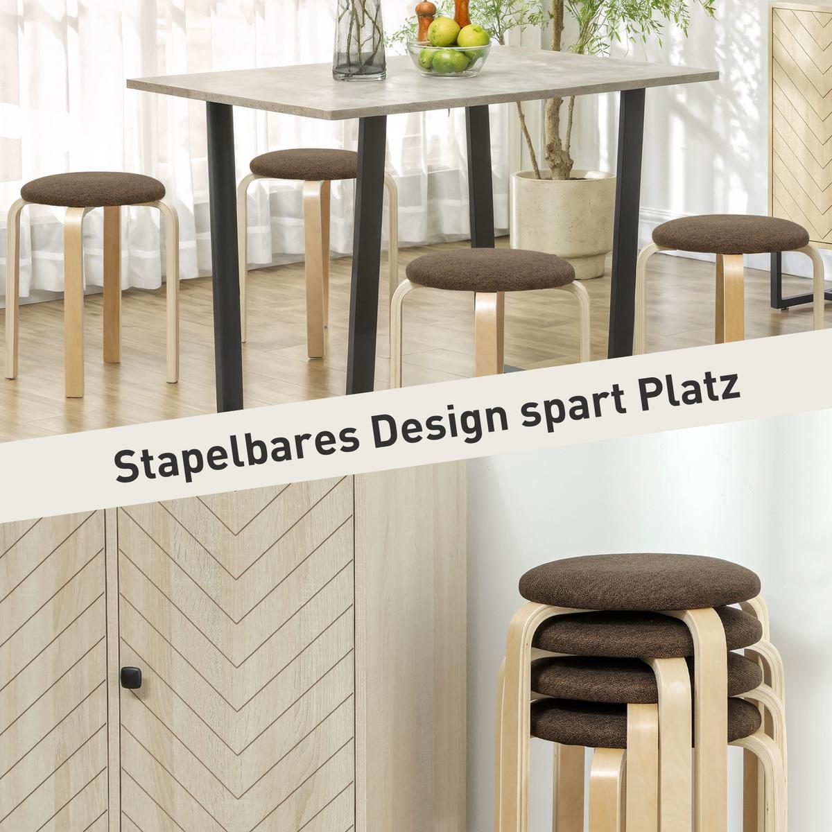 HOCKER 4er Set Holzwerkstoff Braun - Braun/Naturfarben, Birkenholz/Holzwerkstoff (40/45/40cm) - HOMCOM