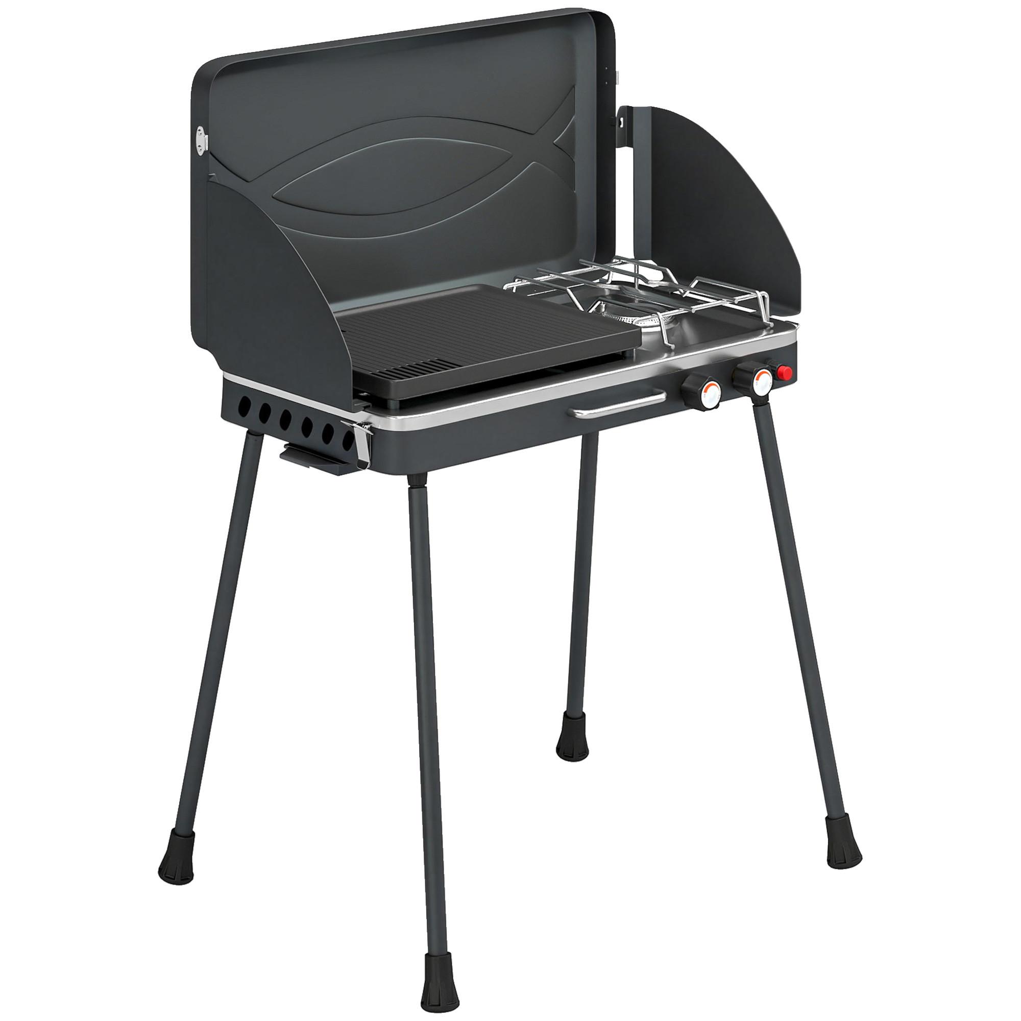 TISCHGASGRILL Gussaluminium Metall Schwarz - Schwarz, Metall (47/88/61cm) - Outsunny