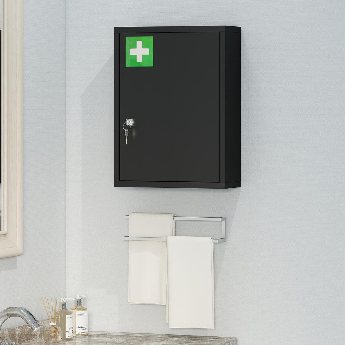 MEDIZINSCHRANK Kaltgewalzter-Stahl Schwarz - Schwarz, Metall (15/53.5/40cm) - Kleankin