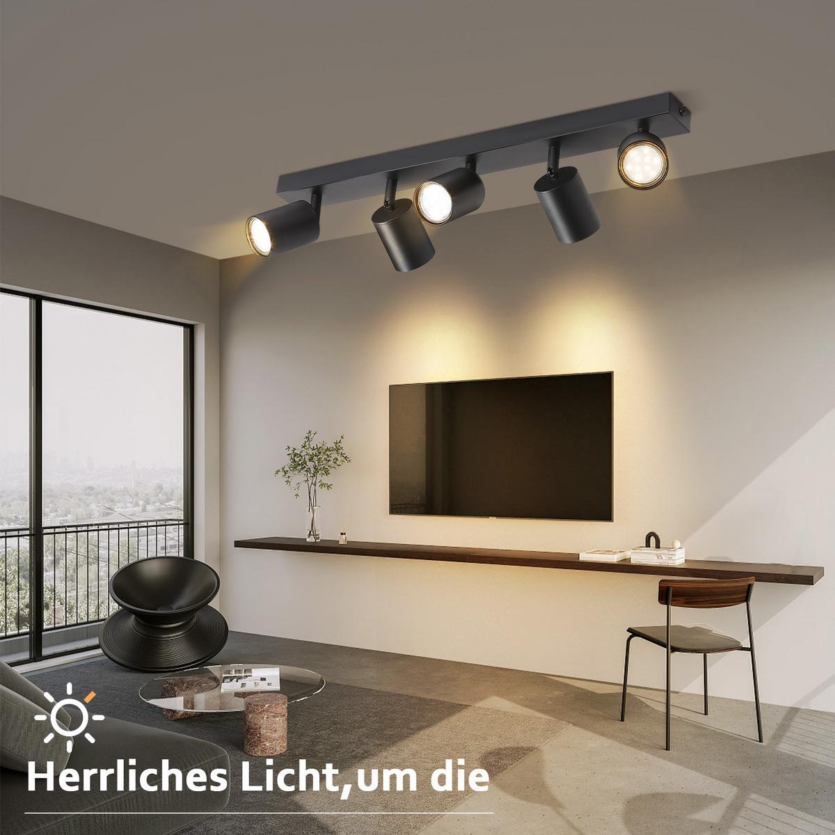 DECKENSTRAHLER Roger 5-flammig 55/3/14 cm - Schwarz, Metall (55/3/14cm) - Nettlife
