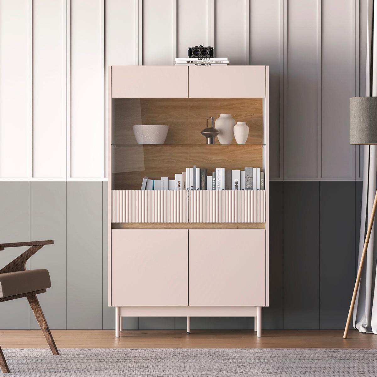 GESCHIRRSCHRANK Connie Kaschmir und Holz - Beige, Holzwerkstoff (91.9/155.8/40cm) - Petits-meubles
