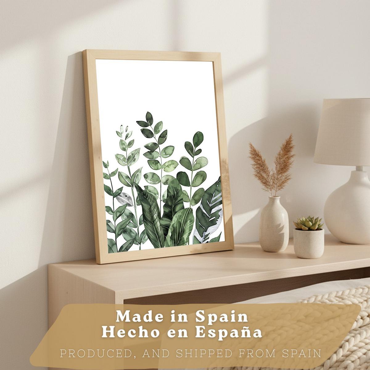 POSTER 3er Bilder-Set Wandbilder Botanisch Grün modern Wohnzimmer Deko, Schlafzimmer, Küche, Badezimmer Leichter Holzrahmen A4 - Beige, Papier (29.7/1/21cm) - Nacnic