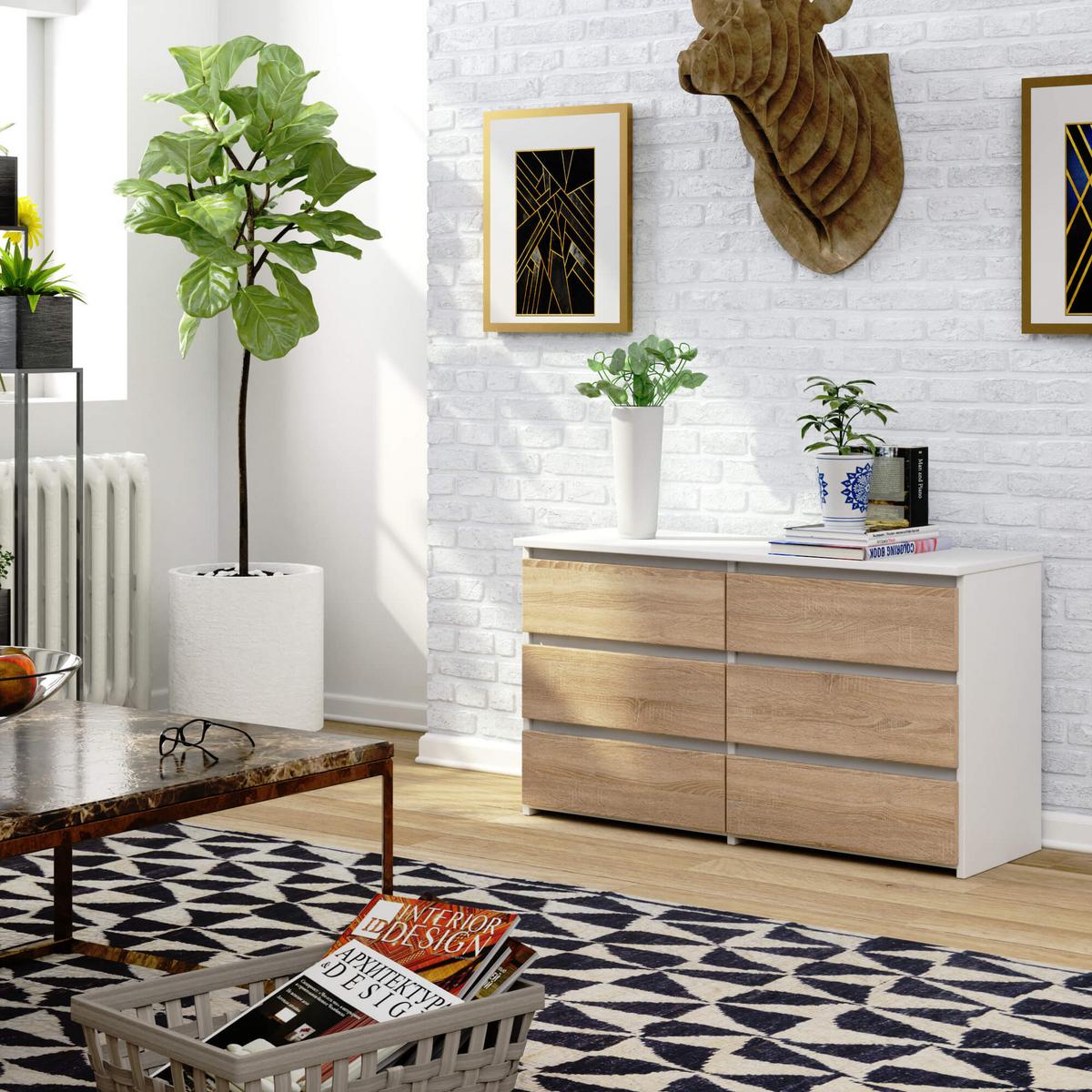 KOMMODE Weiß, Eiche Sonoma 57/100/35 - Weiß, Holzwerkstoff (100/57/35cm) - RAUMHIRSCH FURNITURE